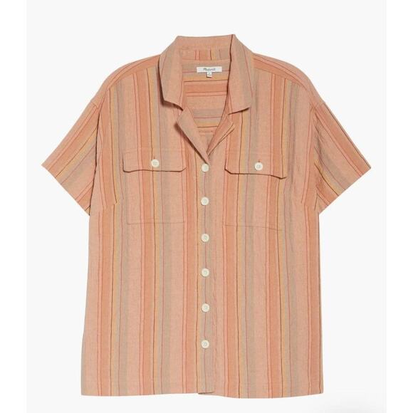 Madewell NWT Stripe Stretch Cotton & Linen Camp Shirt Size 1X & 2X MSRP $79.50 - Picture 1 of 6